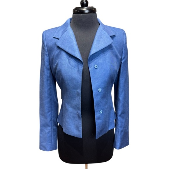 Akris Blue Cashmere Silk Blend Tailored Blazer Swiss Luxury Minimalist Size 6 - Picture 2 of 11